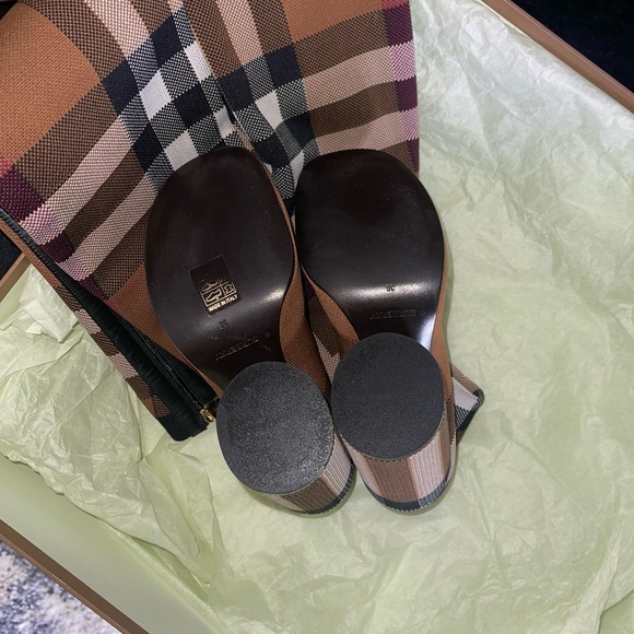 NIB Burberry 36 Anita Knit Check Over-the-Knee Thigh High Stretch Boots in Brown - Picture 15 of 17